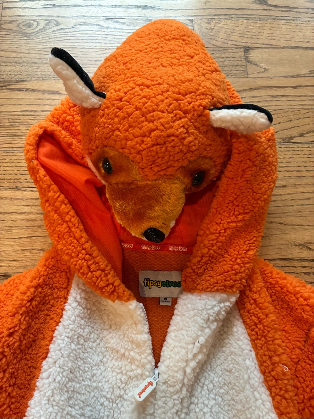 Tipsy Elves Orange and White Fox Sherpa Hooded Onesie